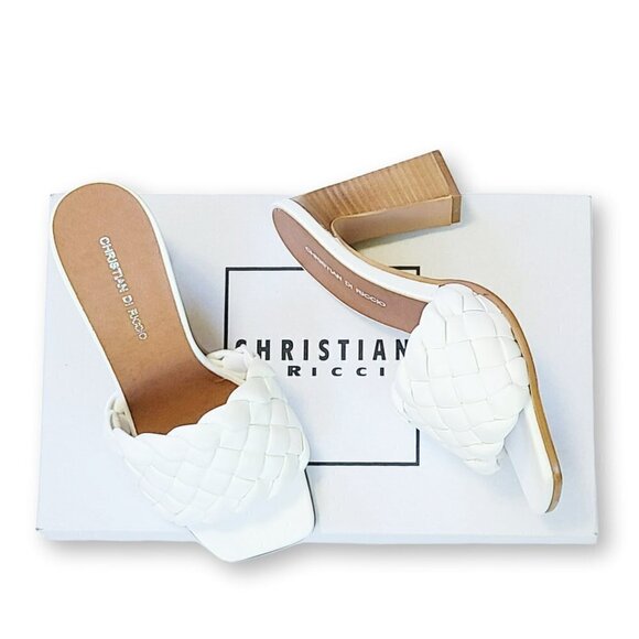 NWT CHRISTIAN DI RICCIO White Braided Band Heel Slip-on Sandals - Picture 4 of 7